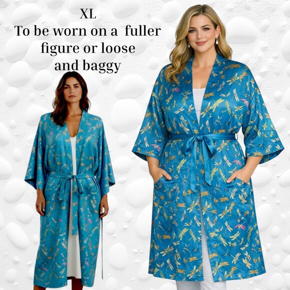 ✨ Turquoise Dragonfly Kimono – XL – Belted, Pockets, Stunning Detail ✨ - Picture 2 of 8